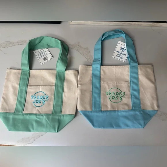 Set of Pastel Trader Joe’s limited edition mini tote bags in blue and green - Picture 1 of 3